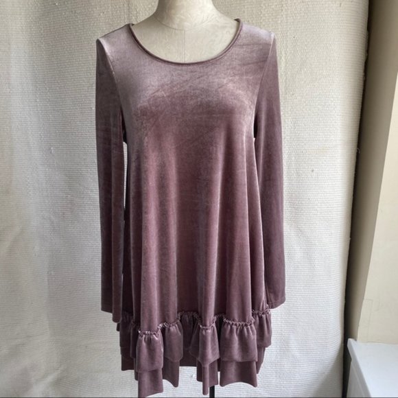 Vintage 90s M Velvet Velour Babydoll Dress - Picture 1 of 8